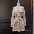 Summer Black Print Polka Dot Long Sleeve Chiffon Women Mini Casual Dresses